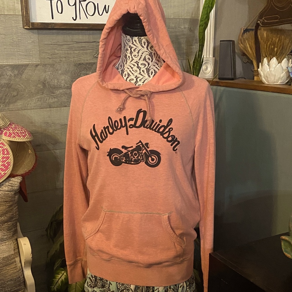 Harley Davidson pink hooded long sleeve sweatshirt